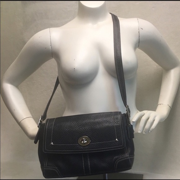 Black pebble LEATHER Coach Crossbody Purse - Picture 8 of 8